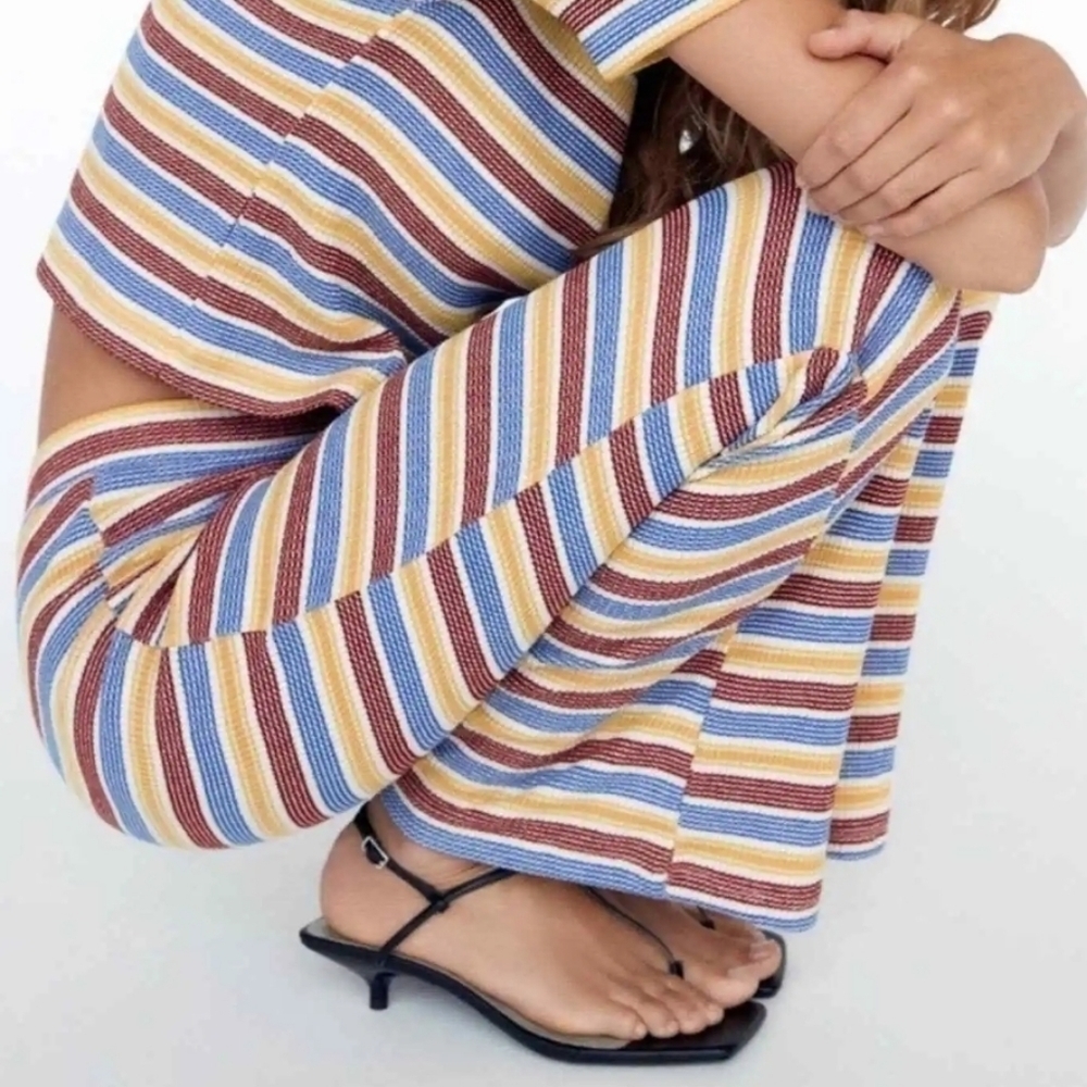 NWT Zara Womens Striped Y2K Boho Flare Knit pants sz S